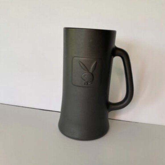 Vintage Playboy Mug Black Matte Tall Beer Mug Stein Heavy Embossed Bunny - Picture 1 of 4